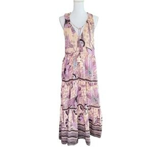Omika Handmade India Dress Medium Sleeveless‎ Floral Paisley Tiered Maxi Boho M